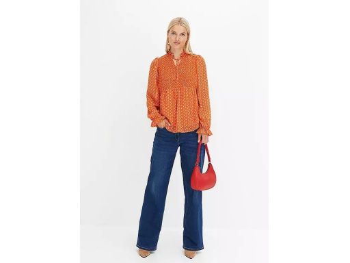 B.P.C bluzka szyfonowa pomarańczowa we wzory z marszczeniami ^36