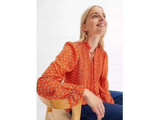 B.P.C bluzka szyfonowa pomarańczowa we wzory z marszczeniami ^36