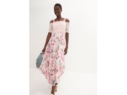 B.P.C długa sukienka odkryte ramiona z koronką r.44