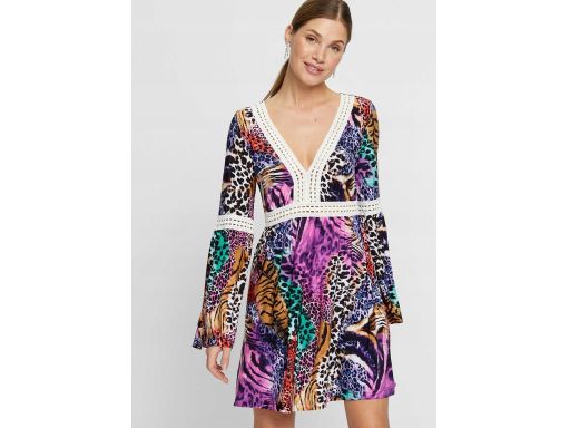 B.P.C kolorowa sukienka z szydełkową wstawką ^40/42