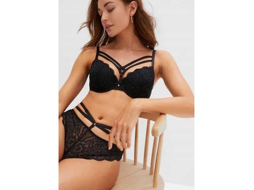 B.P.C czarne stringi koronkowe z ozdobnymi paskami r.40/42