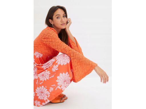 B.P.C pomarańczowa sukienka z koronką rozszerzane rękawy 40/42.