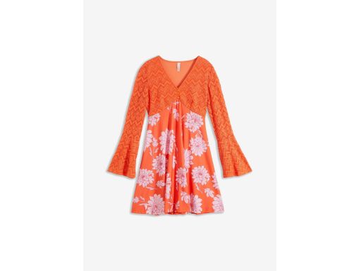 B.P.C pomarańczowa sukienka z koronką rozszerzane rękawy 40/42.