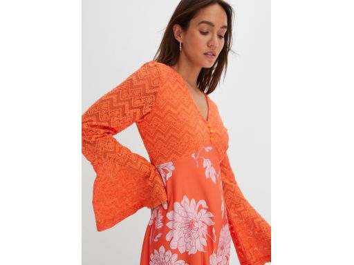 B.P.C pomarańczowa sukienka z koronką rozszerzane rękawy 40/42.
