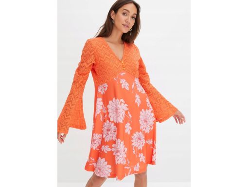 B.P.C pomarańczowa sukienka z koronką rozszerzane rękawy 40/42.