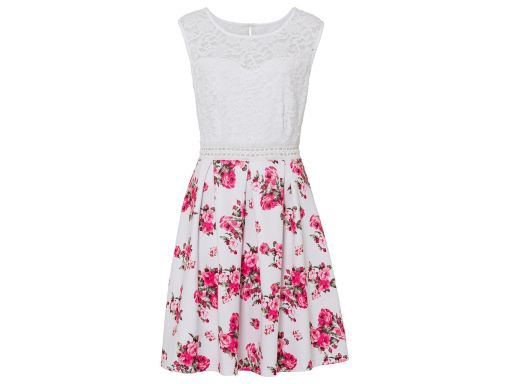 B.P.C sukienka biało-różowa w kwiaty z koronką r.36/38