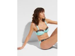 B.P.C bikini na fiszbinach usztywniane turkusowe ze wzorkiem ^38 (75F)
