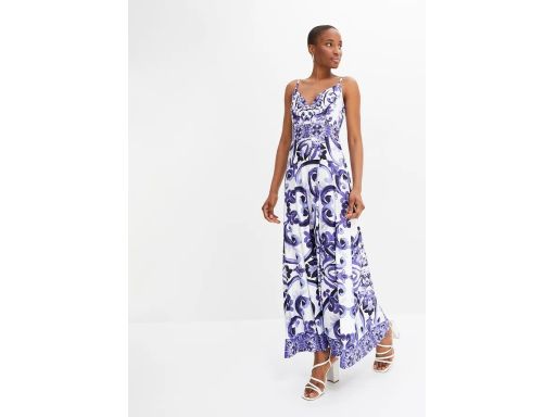 B.P.C długa sukienka letnia biała w niebieskie wzory 36/38.