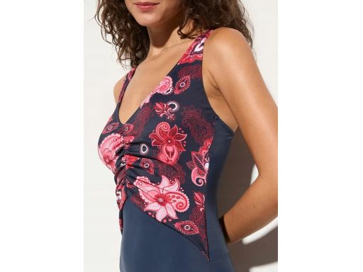 B.P.C kostium kąpielowy shape granatowy z czerwonym wzorem r.50