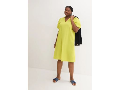 B.P.C sukienka midi zielona limonka bufiaste rękawy r.52