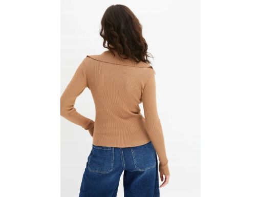 B.P.C sweter z wiązaniem i marszczeniem wielbłądzi brąz r.48/50