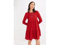 B.P.C sukienka shirtowa krepowana ceglasta z ażurowym wzorem ^40/42