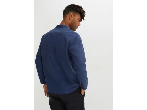 B.P.C męska koszula granatowa w drobną krateczkę bez zapięcia 43/44.