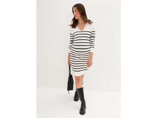 B.P.C dzianinowa ciążowa sukienka biała w czarne paseczki 44/46.