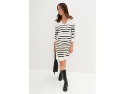B.P.C dzianinowa ciążowa sukienka biała w czarne paseczki 44/46.