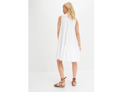 B.P.C biała sukienka z ażurowym haftem z kołnierzykiem r.40