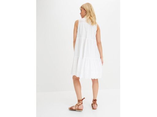 B.P.C biała sukienka z ażurowym haftem z kołnierzykiem r.40