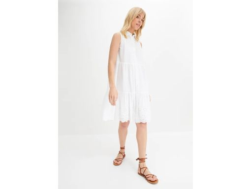 B.P.C biała sukienka z ażurowym haftem z kołnierzykiem r.40