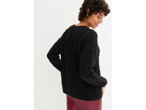 B.P.C czarny sweter damski z warkoczami r.40/42