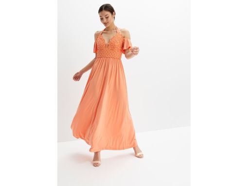 B.P.C długa sukienka z koronką mocna morela pomarańczowa ^40/42