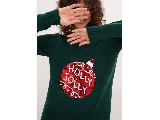 B.P.C sweter ciemnozielony świąteczny z przekręcanymi cekinami ^48/50