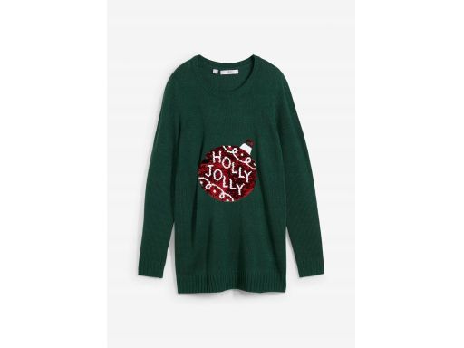 B.P.C sweter ciemnozielony świąteczny z przekręcanymi cekinami ^48/50