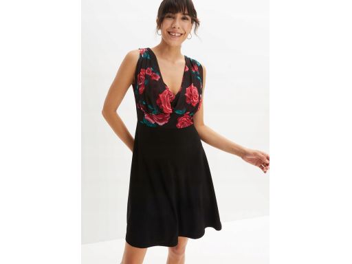 B.P.C sukienka czarna z siateczkową górą w kwiaty ^44/46