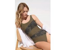 B.P.C kostium kąpielowy khaki z paskami z nadrukiem ^44