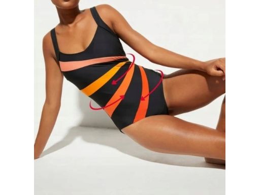 B.P.C kostium jednoczęściowy czarny w pomarańczowe paski 40.