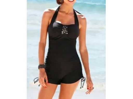 B.P.C kombinezon kąpielowy czarny z wiązaniem 44.