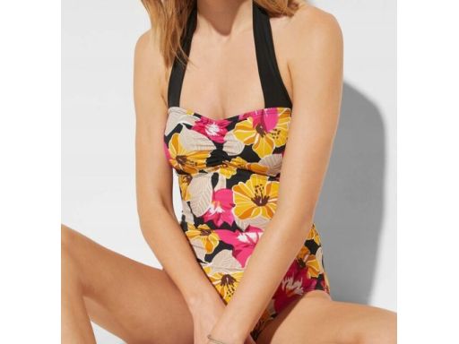B.P.C kostium kąpielowy wiązane ramiączka kolorowe kwiaty 40.