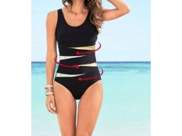 B.P.C czarny kostium kąpielowy ze wstawkami srebrno-złotymi 48.