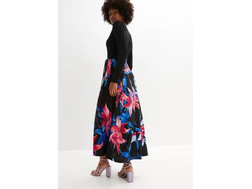 B.P.C długa sukienka czarna w kwiaty w części spódnicowej 36/38.