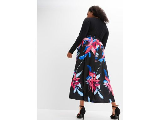 B.P.C długa sukienka czarna w kwiaty w części spódnicowej 36/38.