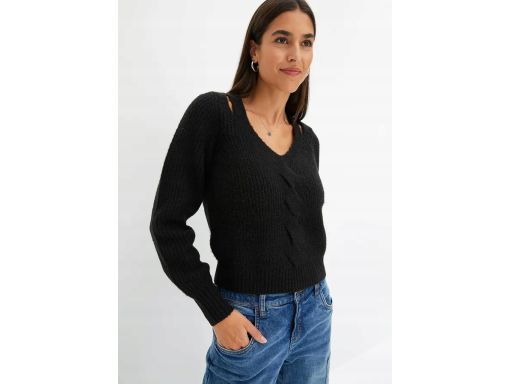 B.P.C krótki sweter czarny z wycięciami przy ramionach r.40/42