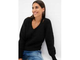 B.P.C krótki sweter czarny z wycięciami przy ramionach r.40/42