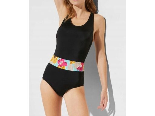 B.P.C kostium kąpielowy czarny z kwiatowym paskiem r.46