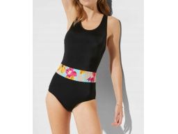 B.P.C kostium kąpielowy czarny z kwiatowym paskiem r.46