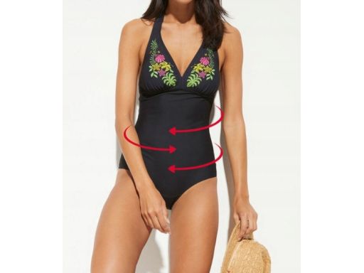 B.P.C kostium jednoczęściowy czarny ze wzorem wiązany na szyi 40.