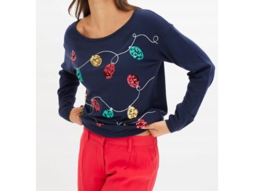 B.P.C sweter świąteczny granatowy z bombkami z cekinów 48/50.