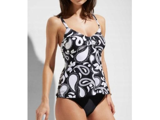B.P.C czarny top tankini w białe wzory r.42