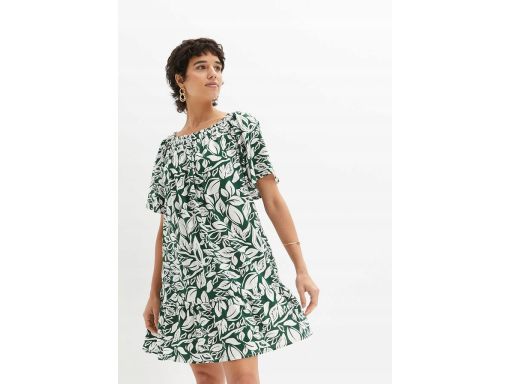 B.P.C sukienka carmen zielono-biała we wzory ^38
