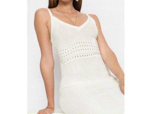 B.P.C biała sukienka dzianinowa letnia na ramiączka 48/50.