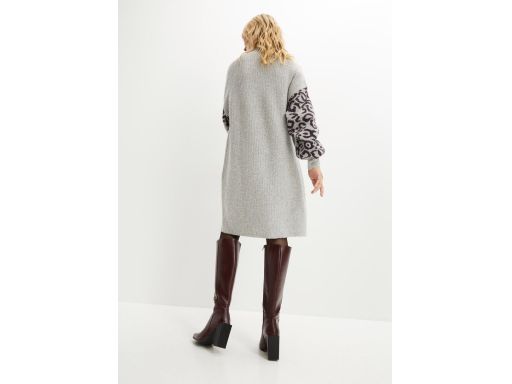 B.P.C dzianinowa sukienka prosta szara z rękawami w cętki ^48/50