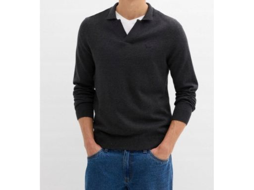 B.P.C sweter dzianinowy męski antracytowy z kołnierzykiem r.XL