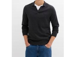 B.P.C sweter dzianinowy męski antracytowy z kołnierzykiem r.XL