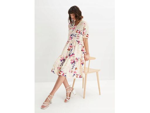 B.P.C kremowa sukienka w kwiaty ^32/34