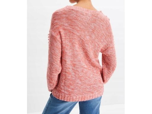 B.P.C sweter koralowo-różowy melanż z frędzlami r.32/34