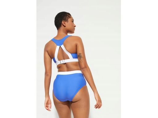 B.P.C bikini bustier niebieskie z białym wykończeniem figi wysoki stan