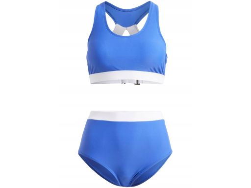 B.P.C bikini bustier niebieskie z białym wykończeniem figi wysoki stan
